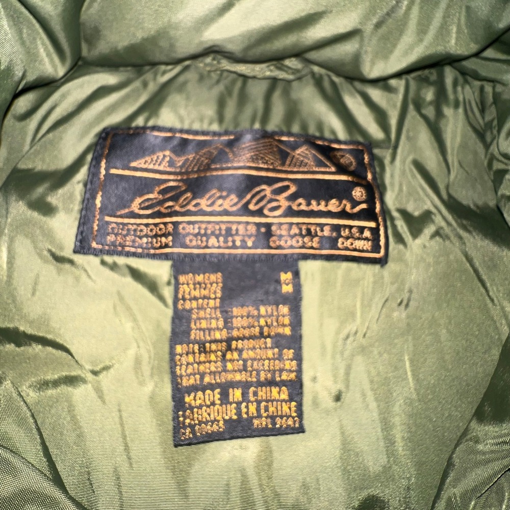 Vintage 80s 90s Eddie Bauer Goose Down Vest Diamond Quilt Pink Green M - Picture 6 of 14